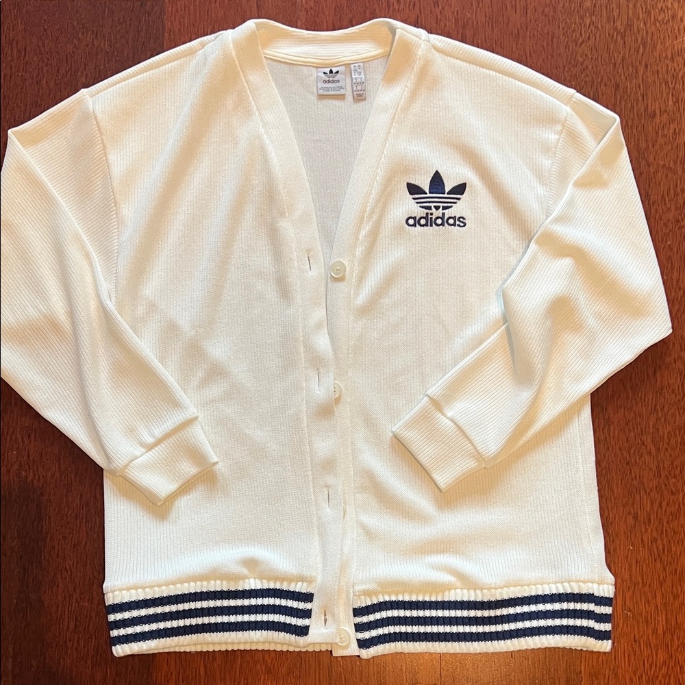 Adidas White Cardigan with Blue Trefoil